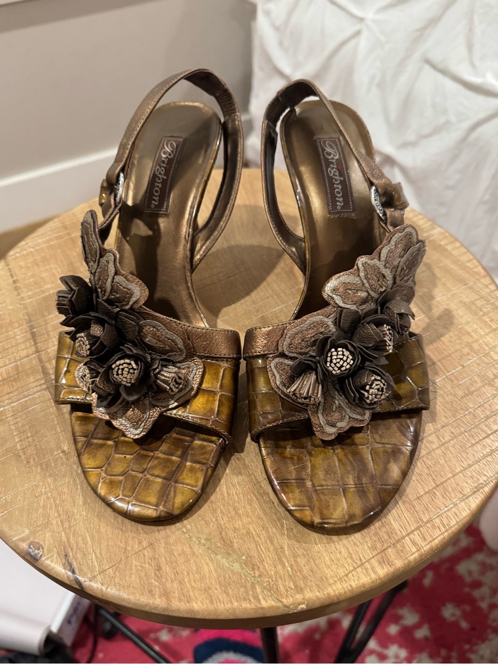 Brighton Raya Bronze Floral Croc Slingback Sandal Size 10/11M Brazil